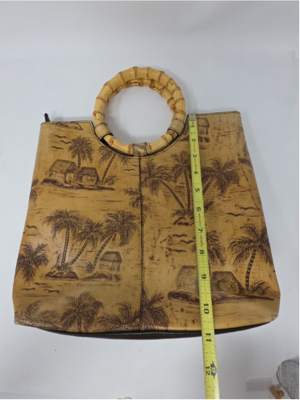 Caribbean Joe Palm Tree Purse Tote Beach Island Bamboo Handles Tropical - Picture 4 of 11